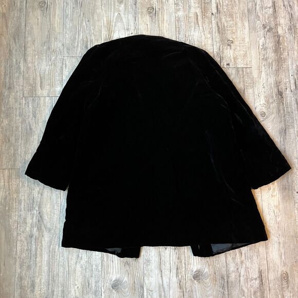Vtg Antique 30s 40s Black Velvet Lined Tunic Long Sleeve Coat Jacket Sm Med - Picture 2 of 7